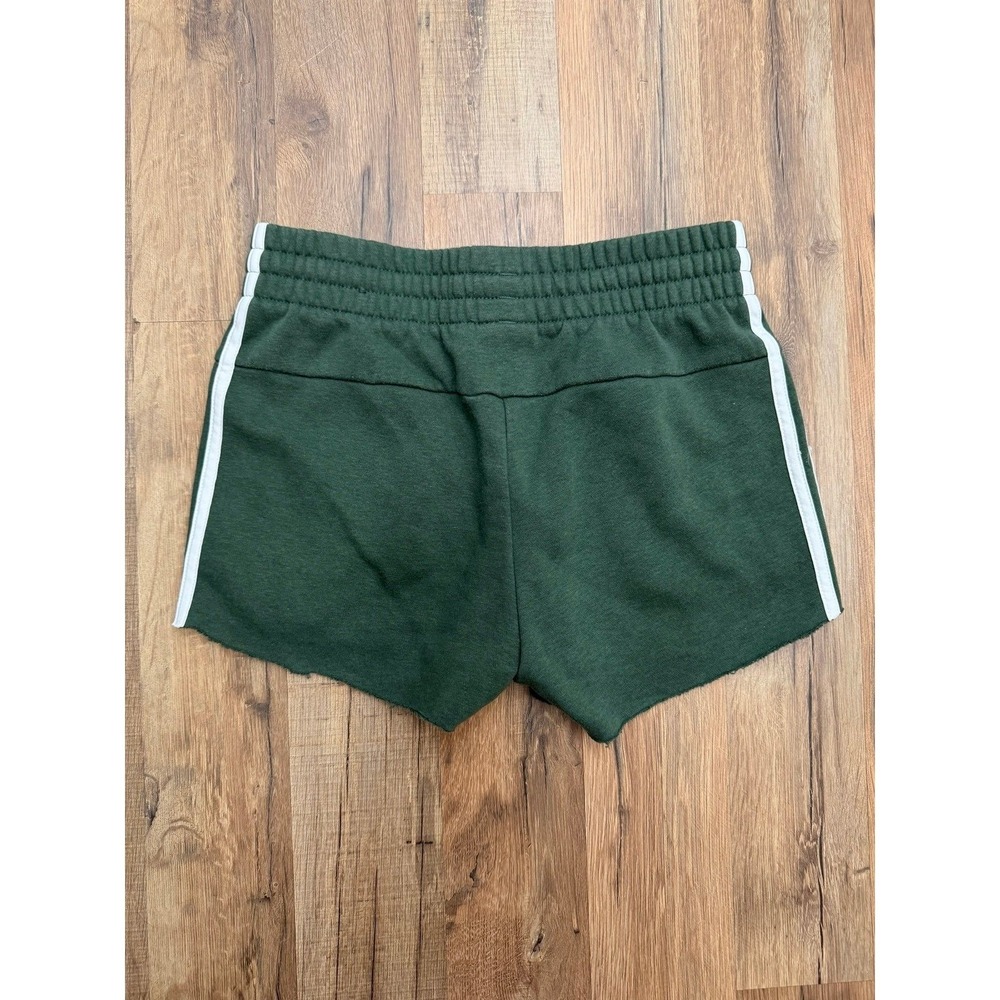 Adidas Girls Green Fleece Shorts 3 Stripe Drawstring Logo XS Youth - Picture 3 of 9
